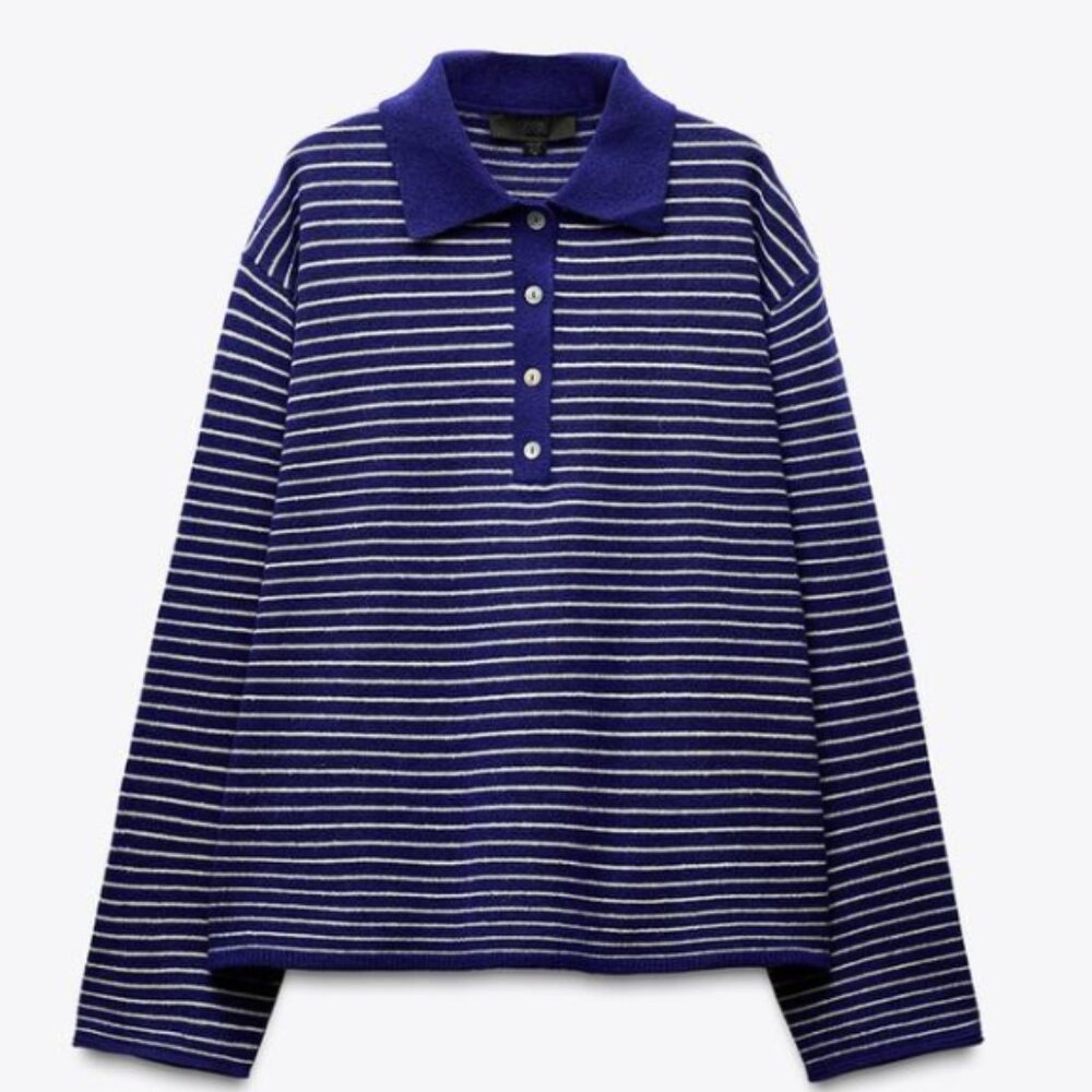 Zara - STRIPED KNIT POLO SHIRT - size small